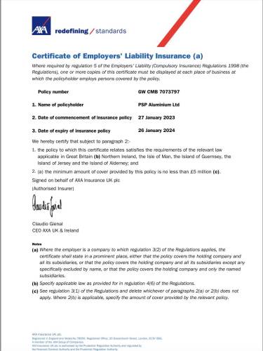Employers Liability Insurance for PSP Group