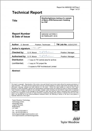 Matrix SFM Testing Certification – Taylor Woodrow title image