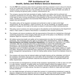 Health, Safety and Welfare General Statement – PSP Architectural