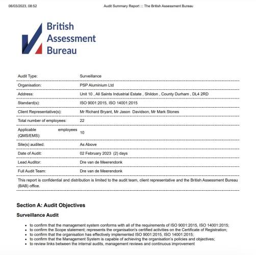 British Assessment Bureau Audit Summary Report title image