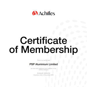 Achilles Advanced Certificate of Membership – PSP Aluminium